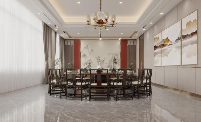 新中式餐厅包厢3D模型下载